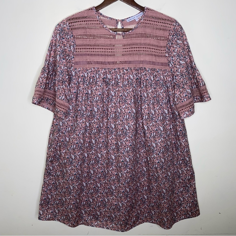 English Factory Size XS Dusty Rose Pink Crochet Floral Short Sundress